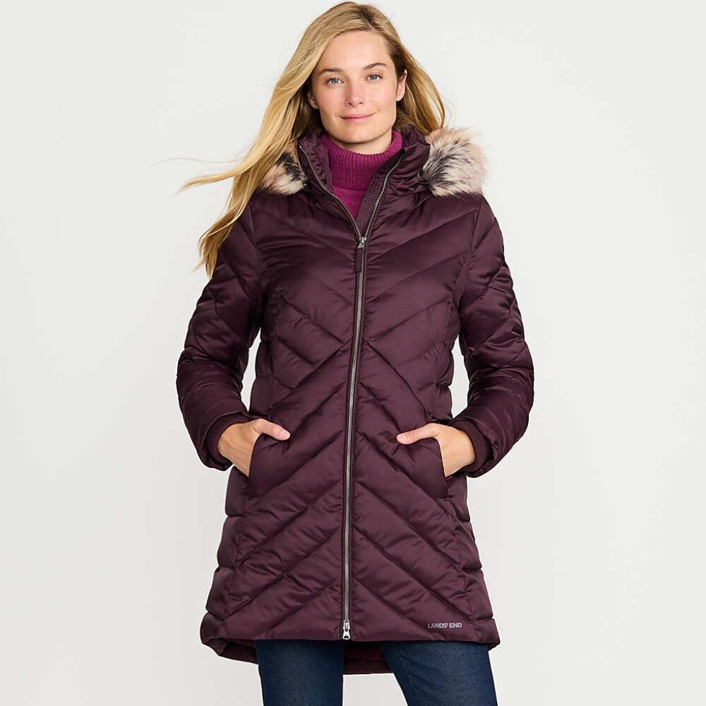 Lands' End Women's Insulated Cozy Fleece Lined Plush Hood Coat 2X Midnight Plum